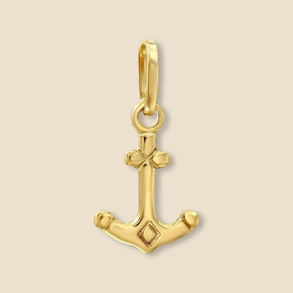 14K Solid Yellow Gold Anchor Pendant 1g Nautical Charm by Tehrani Jewelry